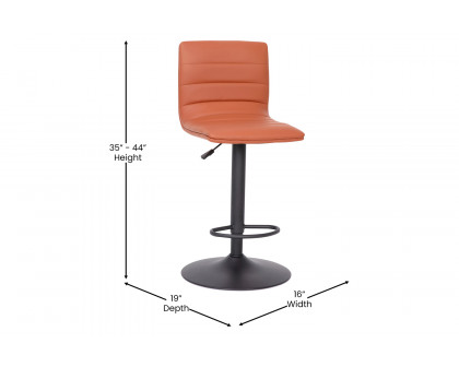 BLNK Vincent Vinyl Adjustable Swivel Bar Stool with Back, Black Pedestal Base and Footrest - Cognac