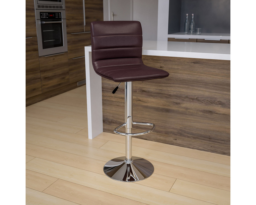 BLNK Vincent Vinyl Adjustable Swivel Bar Stool with Back, Chrome Pedestal Base and Footrest - Brown