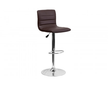 BLNK Vincent Vinyl Adjustable Swivel Bar Stool with Back, Chrome Pedestal Base and Footrest - Brown