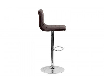 BLNK Vincent Vinyl Adjustable Swivel Bar Stool with Back, Chrome Pedestal Base and Footrest - Brown