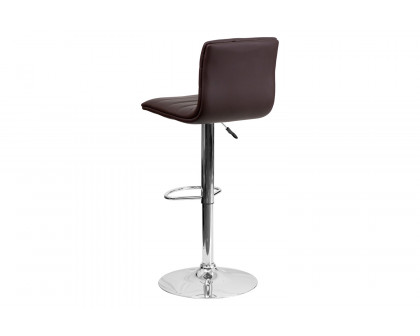 BLNK Vincent Vinyl Adjustable Swivel Bar Stool with Back, Chrome Pedestal Base and Footrest - Brown