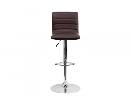 BLNK Vincent Vinyl Adjustable Swivel Bar Stool with Back, Chrome Pedestal Base and Footrest - Brown