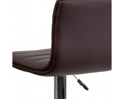 BLNK Vincent Vinyl Adjustable Swivel Bar Stool with Back, Chrome Pedestal Base and Footrest - Brown