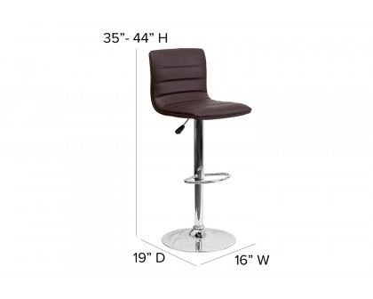 BLNK Vincent Vinyl Adjustable Swivel Bar Stool with Back, Chrome Pedestal Base and Footrest - Brown