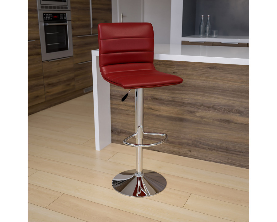 BLNK Vincent Vinyl Adjustable Swivel Bar Stool with Back, Chrome Pedestal Base and Footrest - Burgundy