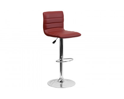 BLNK Vincent Vinyl Adjustable Swivel Bar Stool with Back, Chrome Pedestal Base and Footrest - Burgundy