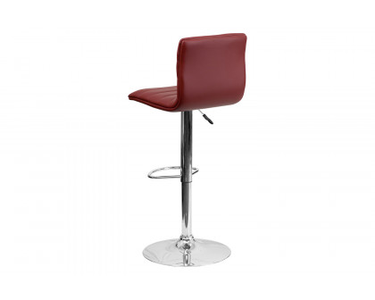 BLNK Vincent Vinyl Adjustable Swivel Bar Stool with Back, Chrome Pedestal Base and Footrest - Burgundy