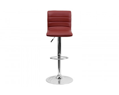 BLNK Vincent Vinyl Adjustable Swivel Bar Stool with Back, Chrome Pedestal Base and Footrest - Burgundy