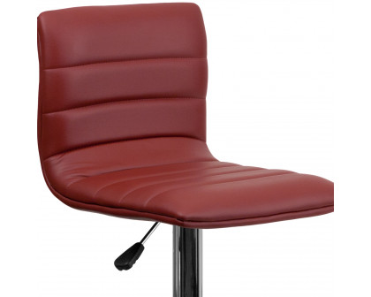 BLNK Vincent Vinyl Adjustable Swivel Bar Stool with Back, Chrome Pedestal Base and Footrest - Burgundy