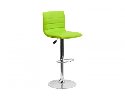 BLNK Vincent Vinyl Adjustable Swivel Bar Stool with Back, Chrome Pedestal Base and Footrest - Green