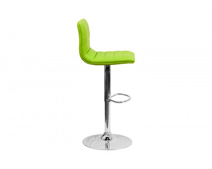 BLNK Vincent Vinyl Adjustable Swivel Bar Stool with Back, Chrome Pedestal Base and Footrest - Green