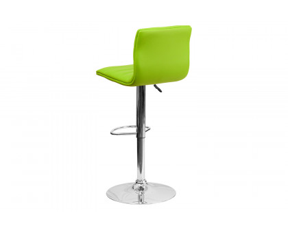 BLNK Vincent Vinyl Adjustable Swivel Bar Stool with Back, Chrome Pedestal Base and Footrest - Green