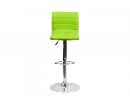 BLNK Vincent Vinyl Adjustable Swivel Bar Stool with Back, Chrome Pedestal Base and Footrest - Green