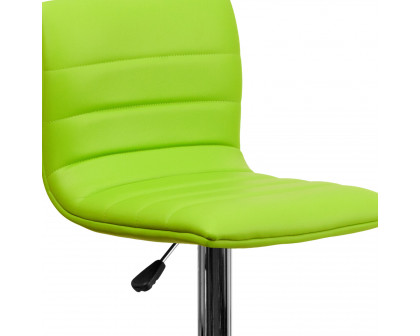 BLNK Vincent Vinyl Adjustable Swivel Bar Stool with Back, Chrome Pedestal Base and Footrest - Green