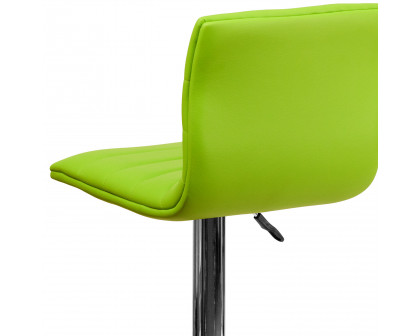 BLNK Vincent Vinyl Adjustable Swivel Bar Stool with Back, Chrome Pedestal Base and Footrest - Green