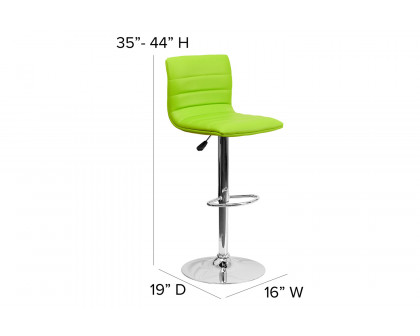 BLNK Vincent Vinyl Adjustable Swivel Bar Stool with Back, Chrome Pedestal Base and Footrest - Green