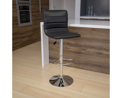 BLNK Vincent Vinyl Adjustable Swivel Bar Stool with Back, Chrome Pedestal Base and Footrest