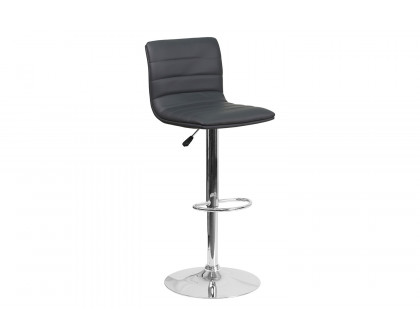 BLNK Vincent Vinyl Adjustable Swivel Bar Stool with Back, Chrome Pedestal Base and Footrest - Gray