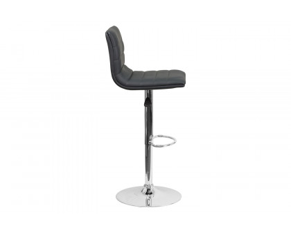 BLNK Vincent Vinyl Adjustable Swivel Bar Stool with Back, Chrome Pedestal Base and Footrest - Gray