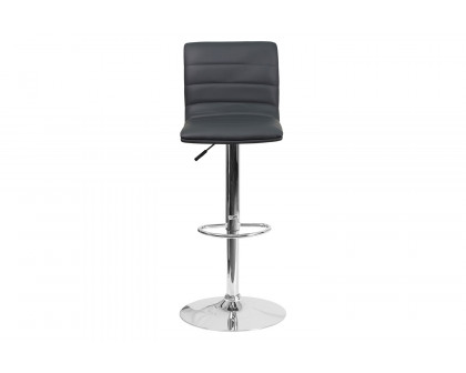 BLNK Vincent Vinyl Adjustable Swivel Bar Stool with Back, Chrome Pedestal Base and Footrest - Gray