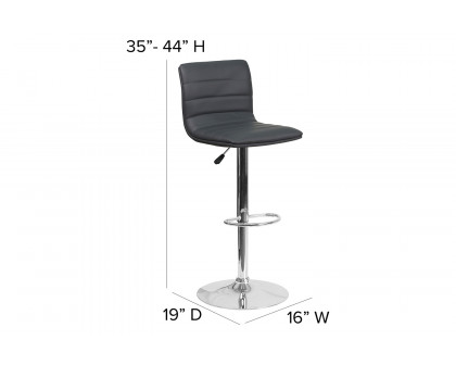 BLNK Vincent Vinyl Adjustable Swivel Bar Stool with Back, Chrome Pedestal Base and Footrest - Gray