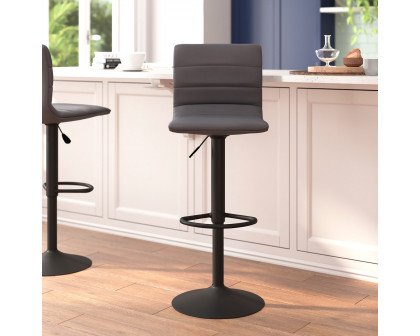 BLNK Vincent Vinyl Adjustable Swivel Bar Stool with Back, Black Pedestal Base and Footrest