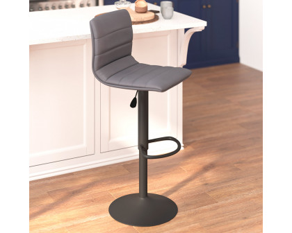 BLNK™ Vincent Vinyl Adjustable Swivel Bar Stool with Back, Black Pedestal Base and Footrest - Gray