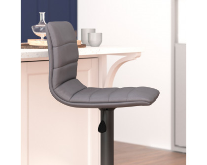 BLNK™ Vincent Vinyl Adjustable Swivel Bar Stool with Back, Black Pedestal Base and Footrest - Gray