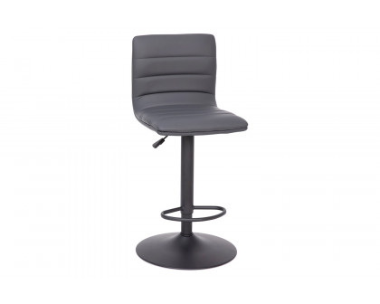 BLNK™ Vincent Vinyl Adjustable Swivel Bar Stool with Back, Black Pedestal Base and Footrest - Gray