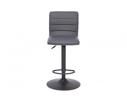 BLNK™ Vincent Vinyl Adjustable Swivel Bar Stool with Back, Black Pedestal Base and Footrest - Gray