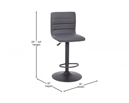 BLNK™ Vincent Vinyl Adjustable Swivel Bar Stool with Back, Black Pedestal Base and Footrest - Gray