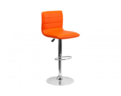 BLNK Vincent Vinyl Adjustable Swivel Bar Stool with Back, Chrome Pedestal Base and Footrest - Orange