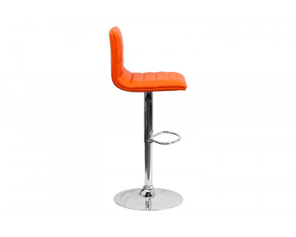 BLNK Vincent Vinyl Adjustable Swivel Bar Stool with Back, Chrome Pedestal Base and Footrest - Orange