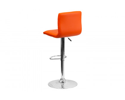 BLNK Vincent Vinyl Adjustable Swivel Bar Stool with Back, Chrome Pedestal Base and Footrest - Orange