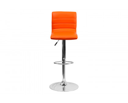 BLNK Vincent Vinyl Adjustable Swivel Bar Stool with Back, Chrome Pedestal Base and Footrest - Orange