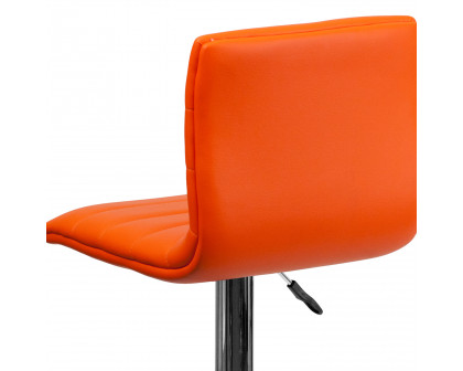 BLNK Vincent Vinyl Adjustable Swivel Bar Stool with Back, Chrome Pedestal Base and Footrest - Orange