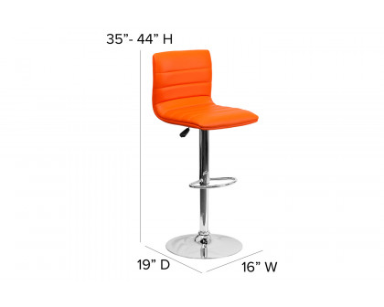 BLNK Vincent Vinyl Adjustable Swivel Bar Stool with Back, Chrome Pedestal Base and Footrest - Orange