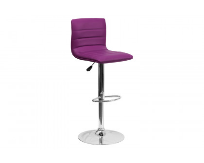 BLNK Vincent Vinyl Adjustable Swivel Bar Stool with Back, Chrome Pedestal Base and Footrest - Purple