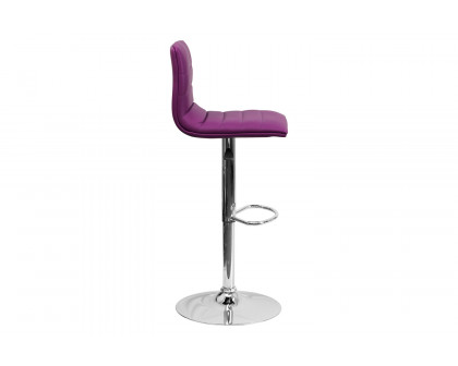 BLNK Vincent Vinyl Adjustable Swivel Bar Stool with Back, Chrome Pedestal Base and Footrest - Purple