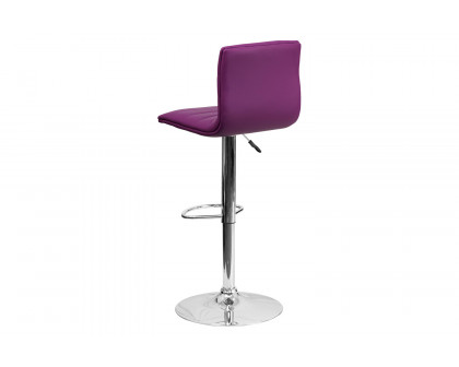 BLNK Vincent Vinyl Adjustable Swivel Bar Stool with Back, Chrome Pedestal Base and Footrest - Purple