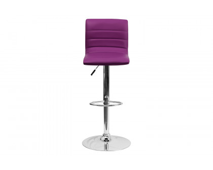 BLNK Vincent Vinyl Adjustable Swivel Bar Stool with Back, Chrome Pedestal Base and Footrest - Purple