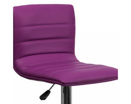 BLNK Vincent Vinyl Adjustable Swivel Bar Stool with Back, Chrome Pedestal Base and Footrest - Purple