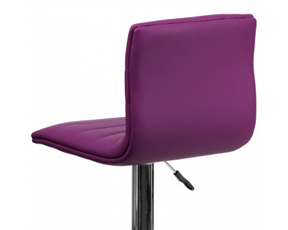 BLNK Vincent Vinyl Adjustable Swivel Bar Stool with Back, Chrome Pedestal Base and Footrest - Purple