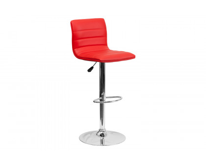 BLNK Vincent Vinyl Adjustable Swivel Bar Stool with Back, Chrome Pedestal Base and Footrest - Red