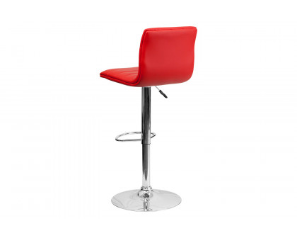 BLNK Vincent Vinyl Adjustable Swivel Bar Stool with Back, Chrome Pedestal Base and Footrest - Red