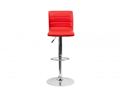 BLNK Vincent Vinyl Adjustable Swivel Bar Stool with Back, Chrome Pedestal Base and Footrest - Red