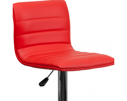 BLNK Vincent Vinyl Adjustable Swivel Bar Stool with Back, Chrome Pedestal Base and Footrest - Red