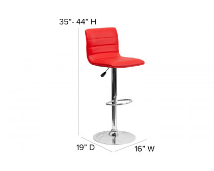 BLNK Vincent Vinyl Adjustable Swivel Bar Stool with Back, Chrome Pedestal Base and Footrest - Red