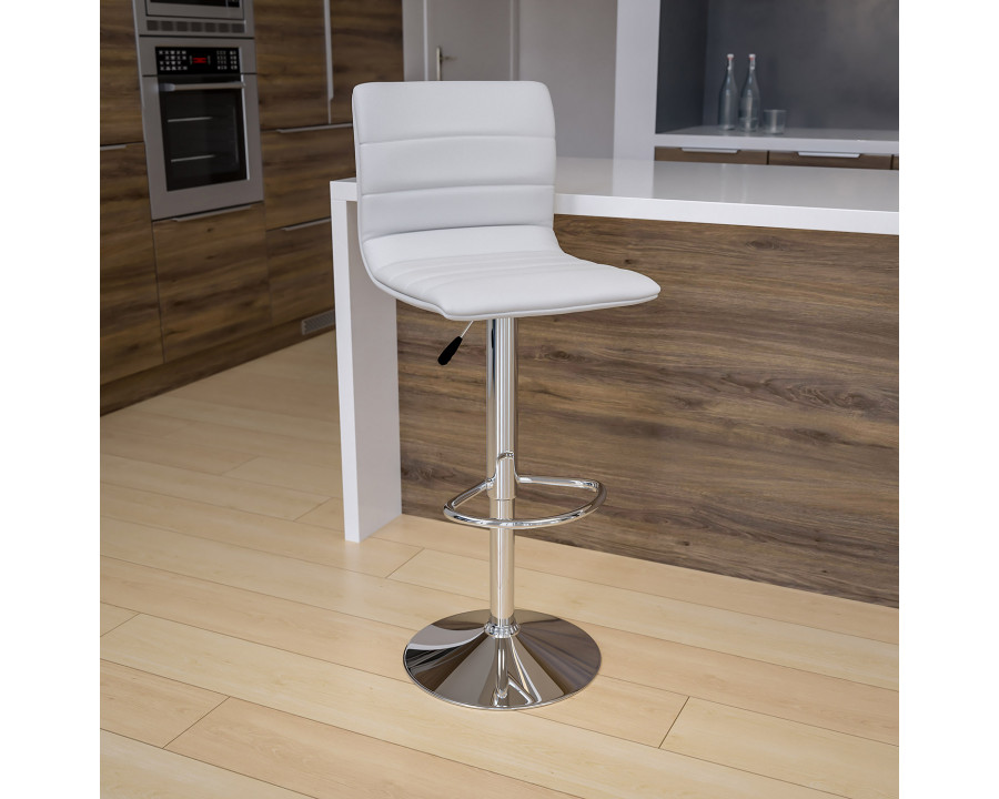 BLNK Vincent Vinyl Adjustable Swivel Bar Stool with Back, Chrome Pedestal Base and Footrest