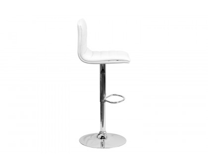 BLNK Vincent Vinyl Adjustable Swivel Bar Stool with Back, Chrome Pedestal Base and Footrest - White